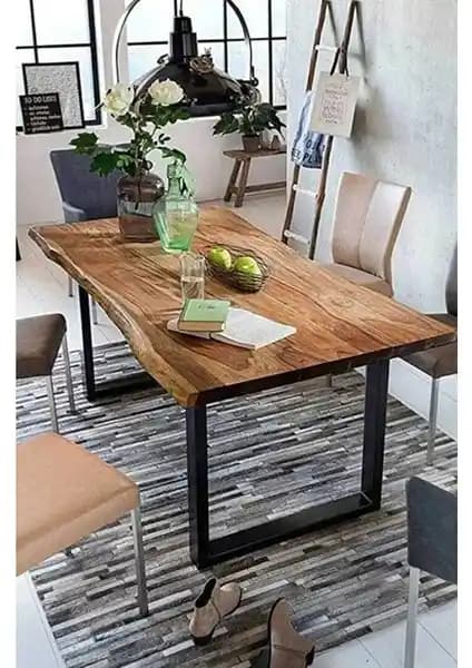 Enjoy Life Ahşap Kütük Yemek Masası Kare Ayak: Doğal Malzeme ve Dayanıklı Tasarım