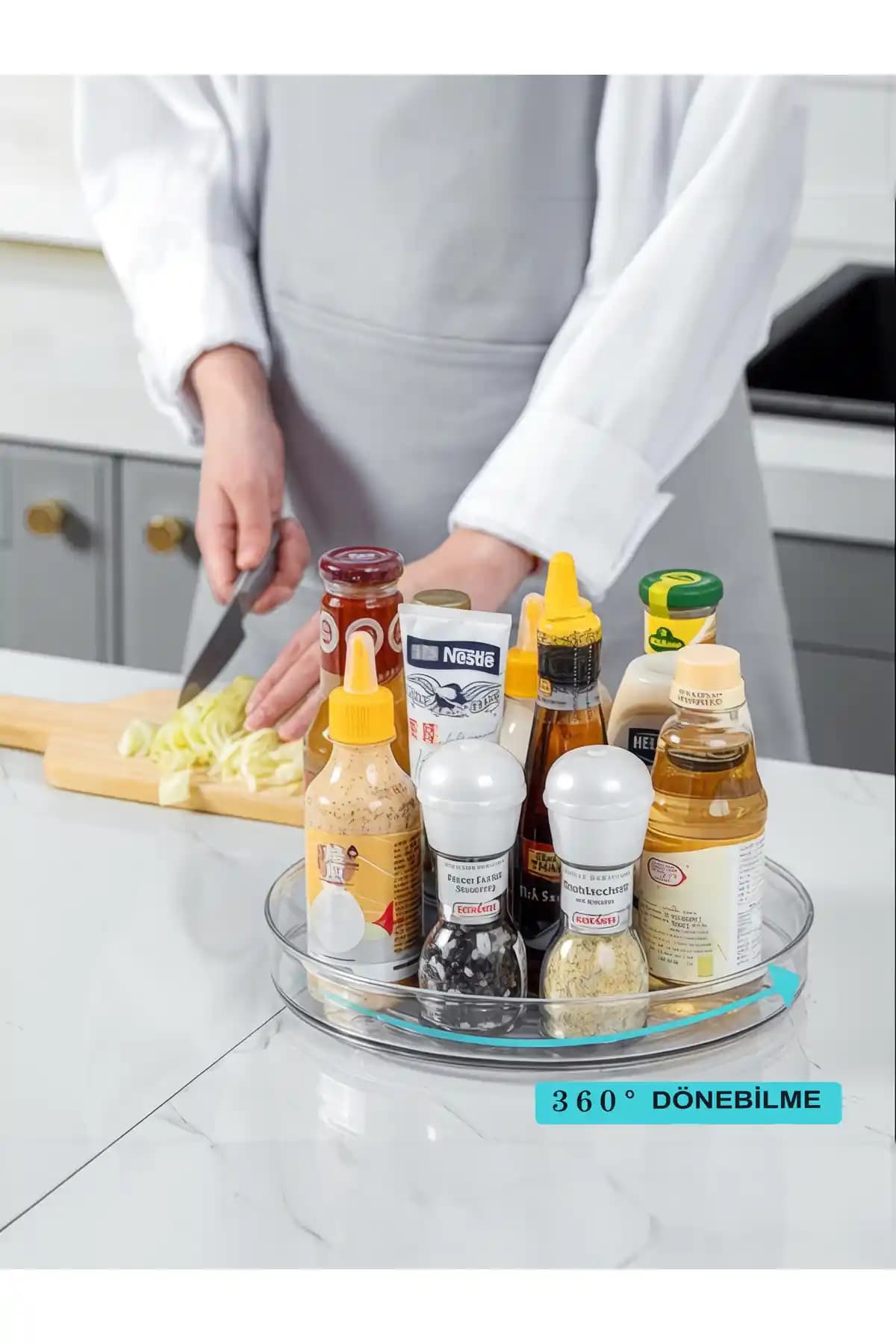 EVSTYLE 360 Derece Döner Mutfak Dolap Düzenleyici: Şeffaf, Dayanıklı ve Kompakt Tasarım