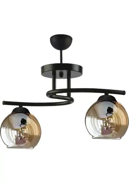 Fuji Modern Dekoratif Siyah Bal Camlı 2'li Avize: LED Uyumlu E27 Duy Salon Aydınlatması