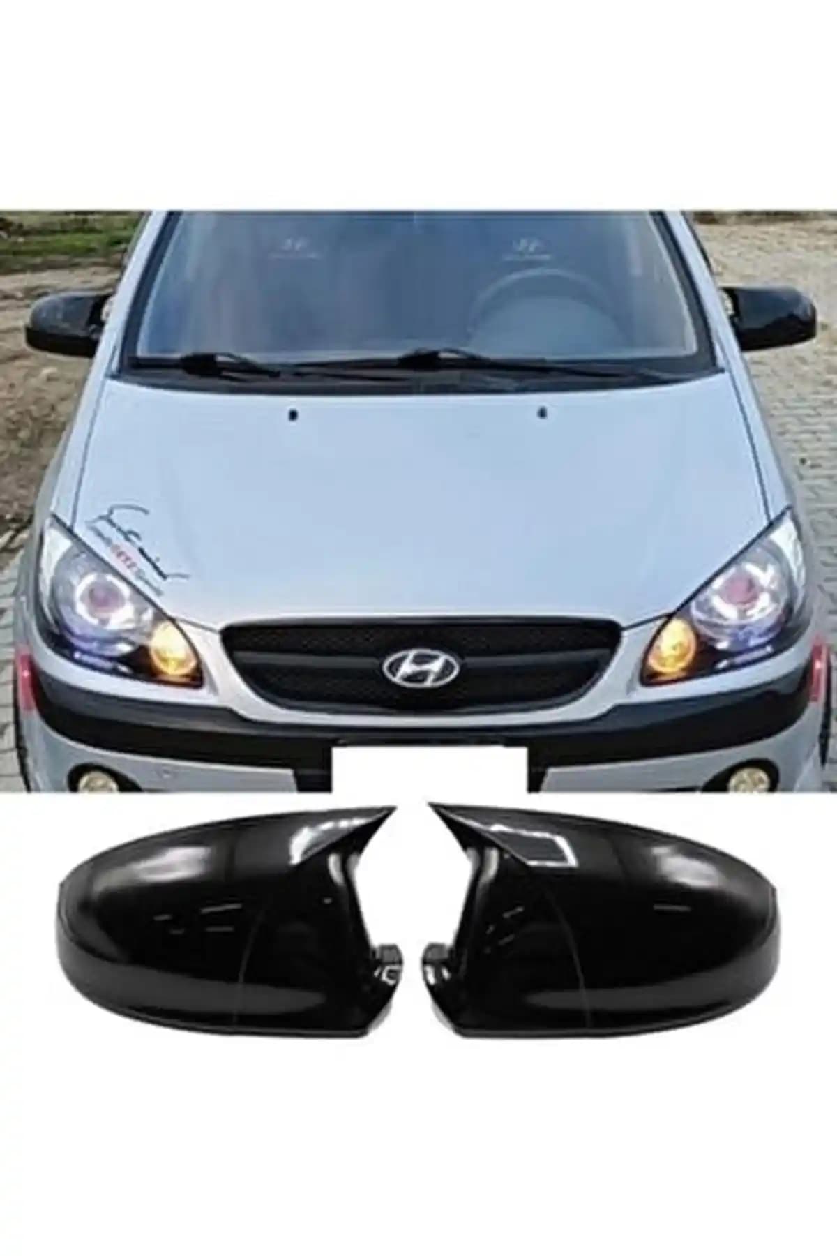 Hyundai Getz 2002-2011 için Batman Yarasa Ayna Kapağı Siyah Parlak ABS Kaplama