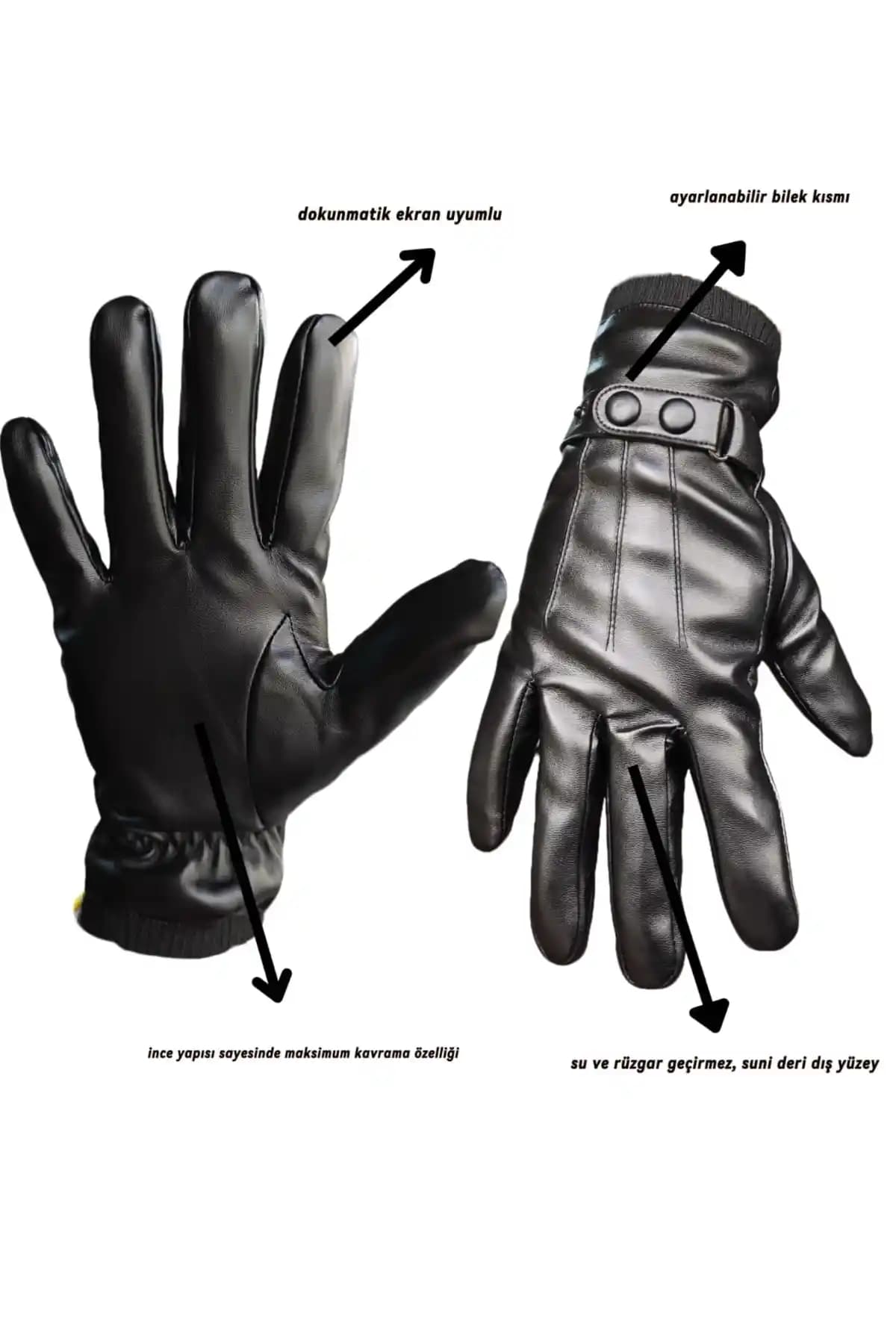 İç Yünlü Dokunmatik Uyumlu Suni Deri Motosiklet Eldiveni – Kış İçin Güvenli ve Konforlu