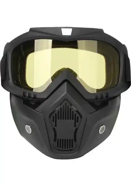 KKmoon Motokros Göz-Yüz Maskesi Sarı: Rüzgar-Toz Korumalı, Açık/Kask Uyumlu Tasarım