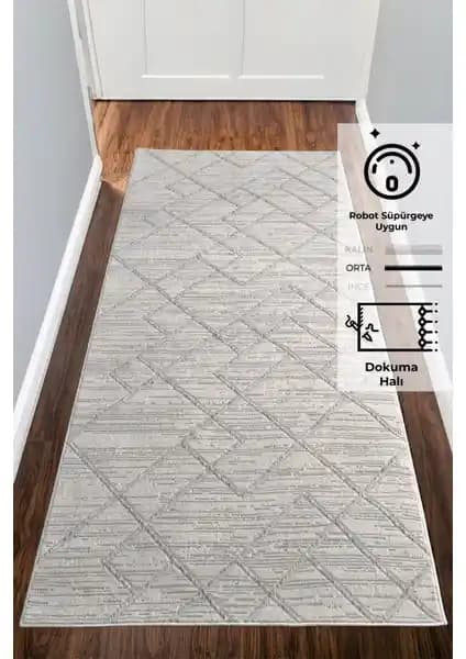 Konfor Dokuma 4587 Motto Yolluk Halı: Geometrik Desenli, 7 mm Dokuma Halı, Kullanıma Uygun