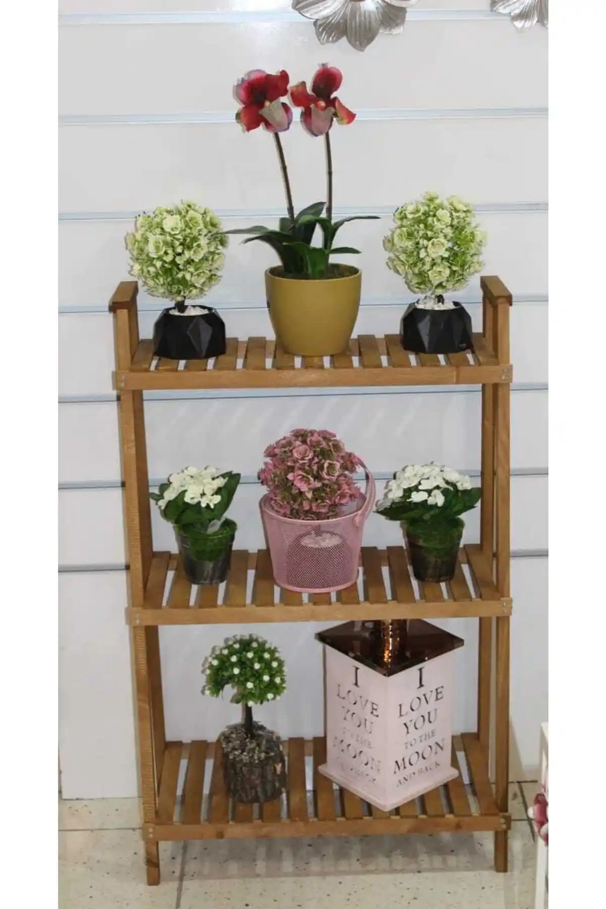 KOVANCI 3 Katlı Ahşap Ceviz Rengi Çiçeklik Havluluk Raf Saksılık - Kırsal Klasik Çözüm