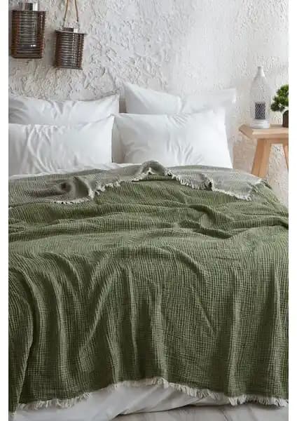 Medaillon Home Yeşil 4 Katlı Müslin %100 Pamuk Yatak Örtüsü 220x240 Çift Kişilik