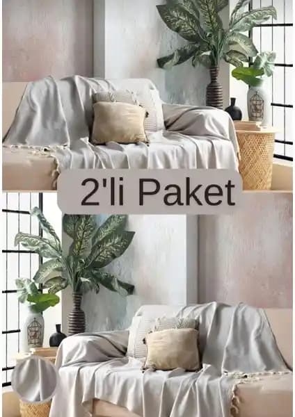 Miracolo Home Sık Dokuma Pamuklu Dekoratif Koltuk Örtüsü Seti 170x230 Açık Gri