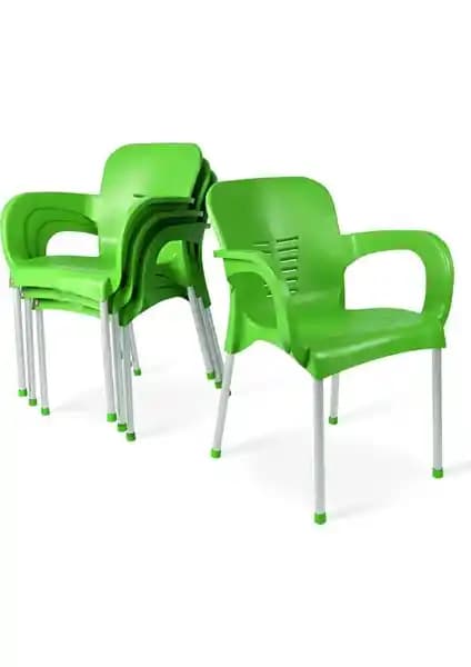 Nar Sokağı 4 Adet Metal Ayaklı Plastik Sandalye Yeşil – Dış Mekan İçin Ergonomik Tasarım