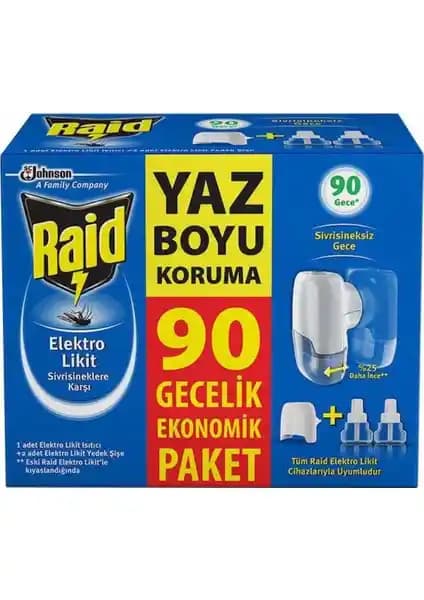 Raid Elektro Likit Sivrisinek Kovucu Ekonomik Paket: 90 Gece Koruma ve Yedek Şişelerle