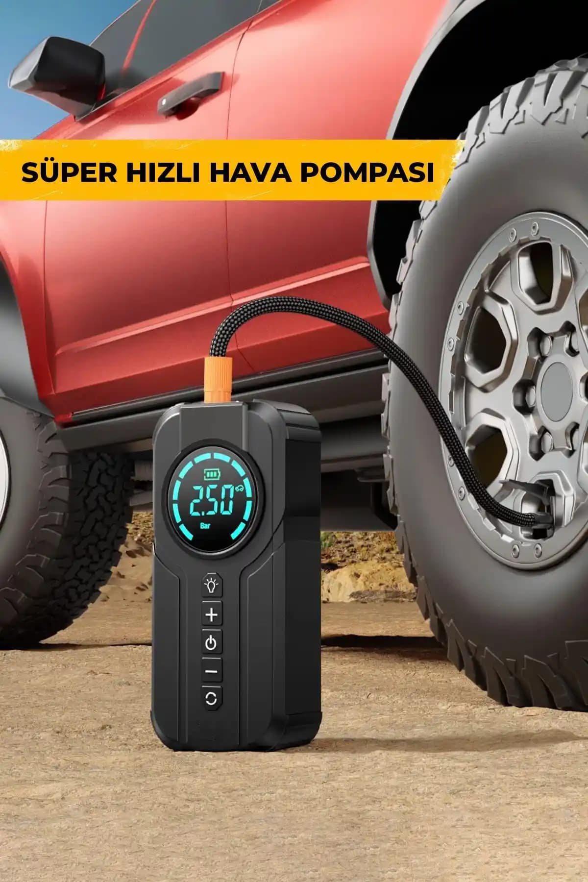 ROBO Şarjlı Akü Ateşleyici: 4’ü Bir Arada Lastik Şişirici, Güç Bankası ve LED Işık