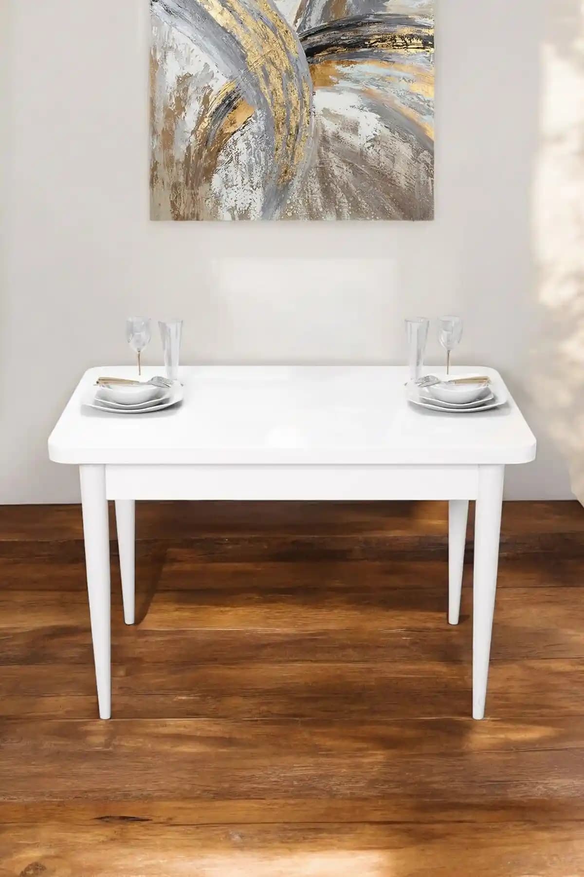 Sar Pakete Meva Serisi Beyaz MDF Masa 70x110 cm Sabit Mutfak Masası, Dayanıklı Tasarım