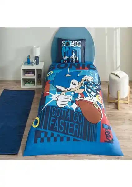 Taç Sonic Lisanslı Nevresim Takımı — Tek Kişilik 160x220 cm, %100 Pamuk, canlı desenler