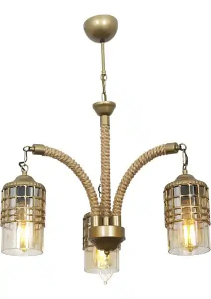 Taşcan Defne 3'lü Eskitme Halatlı Avize: Rustik İç Mekan Aydınlatması ve Sıcak Ambiyans