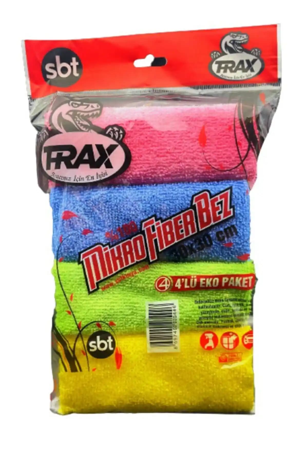 TRAX Nano Mikrofiber Cam Bezi: Deterjansız Çok Yüzeyli Temizlik için 4’lü 30x30 cm Eco Paket