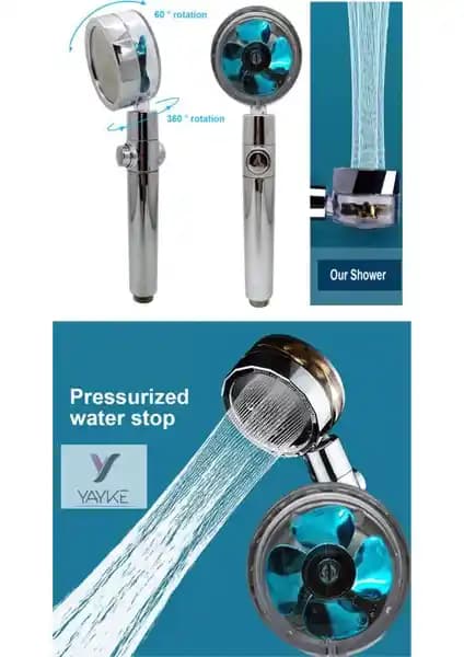 Yayke 360 Derece Dönebilen Aç-Kapa Pervaneli Duş Başlığı: Su Tasarrufu ve Esnek Kullanım