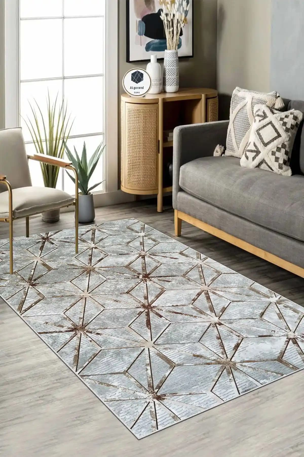 ALgorand Home Yıkanabilir Kaymaz Halı Yollukları Gri ve Mavi Seçenekleriyle