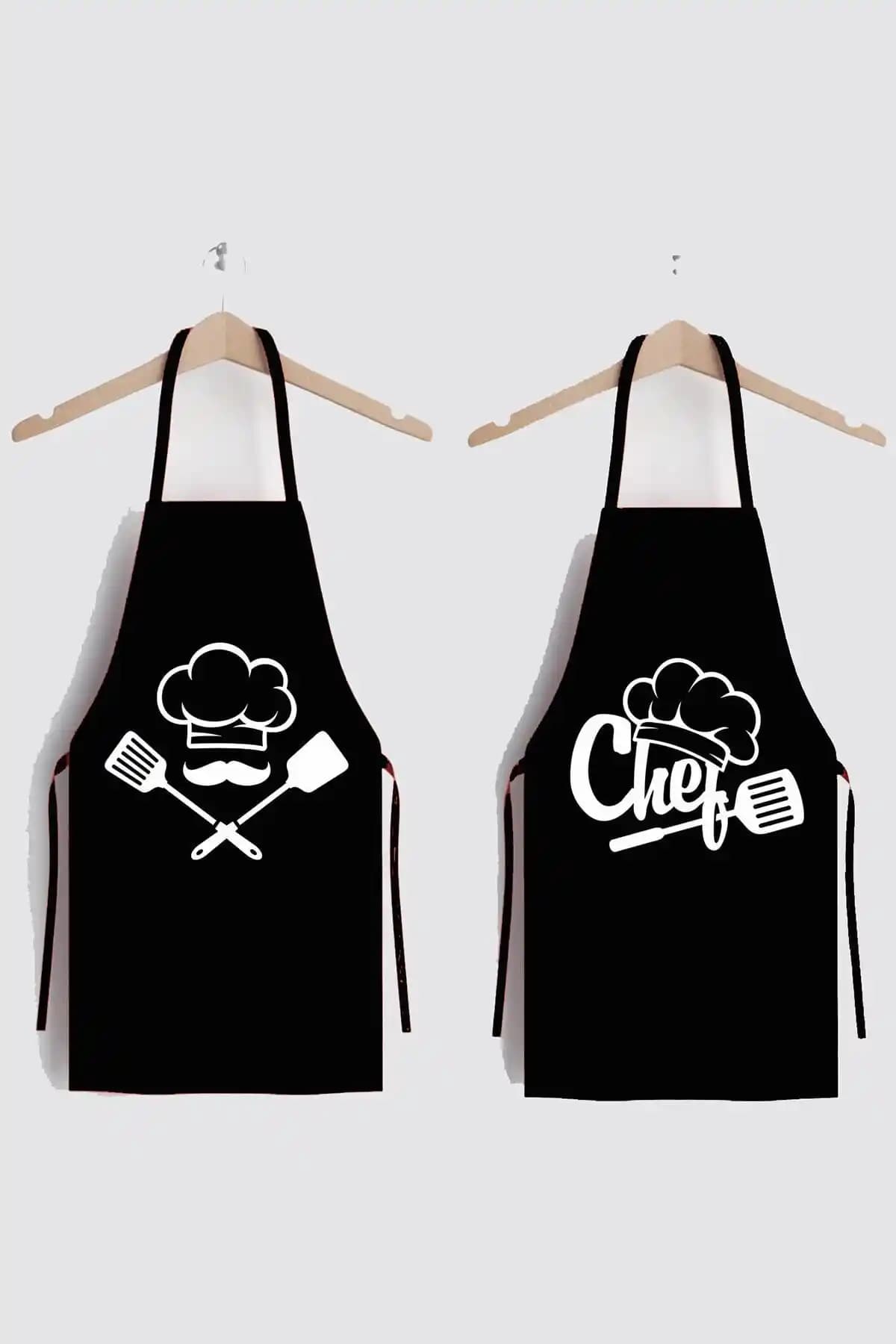 AYSHOME Siyah Siyah Chefs İkili Leke Tutmaz Kumaş Mutfak Önlüğü