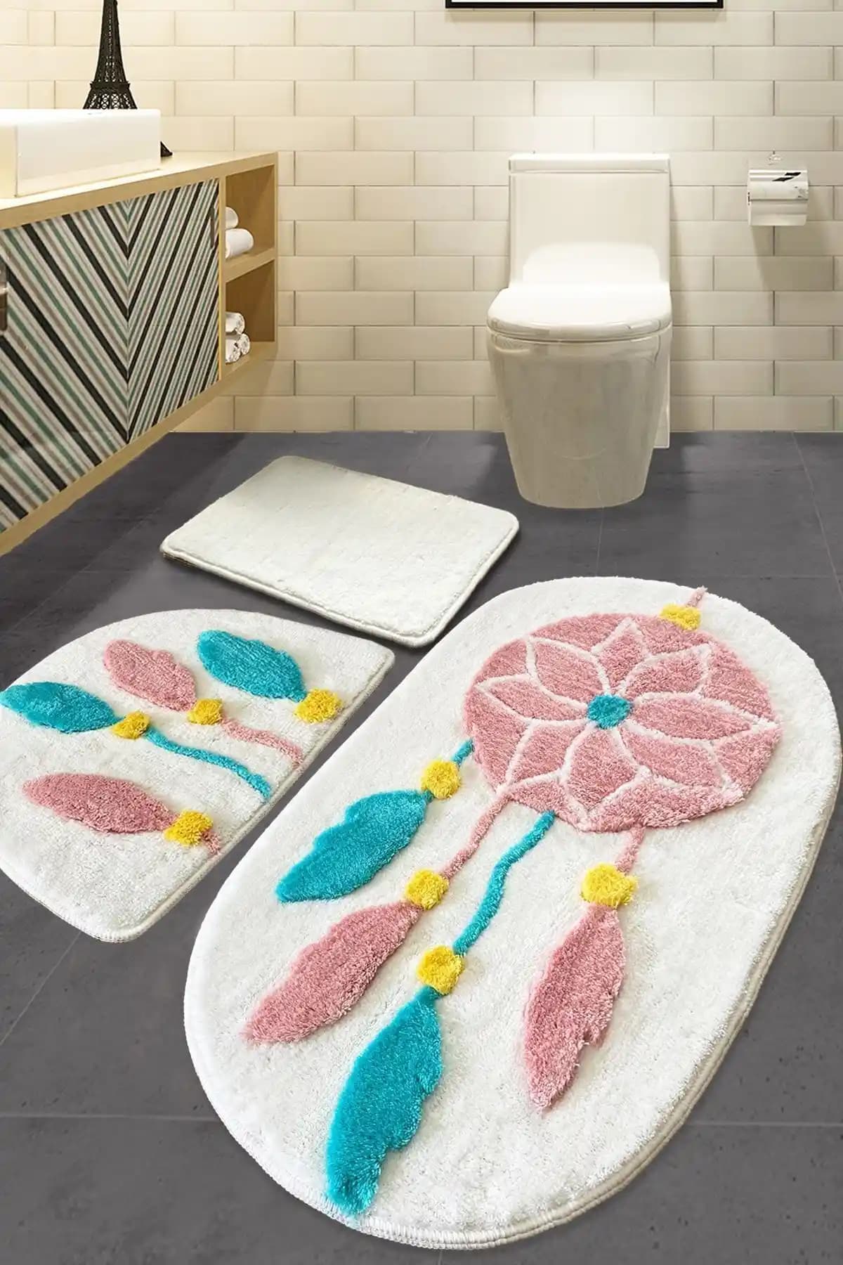 Chilai Home Rüya Beyaz 3'lü Banyo Halısı Seti Şık ve Dayanıklı Tasarım