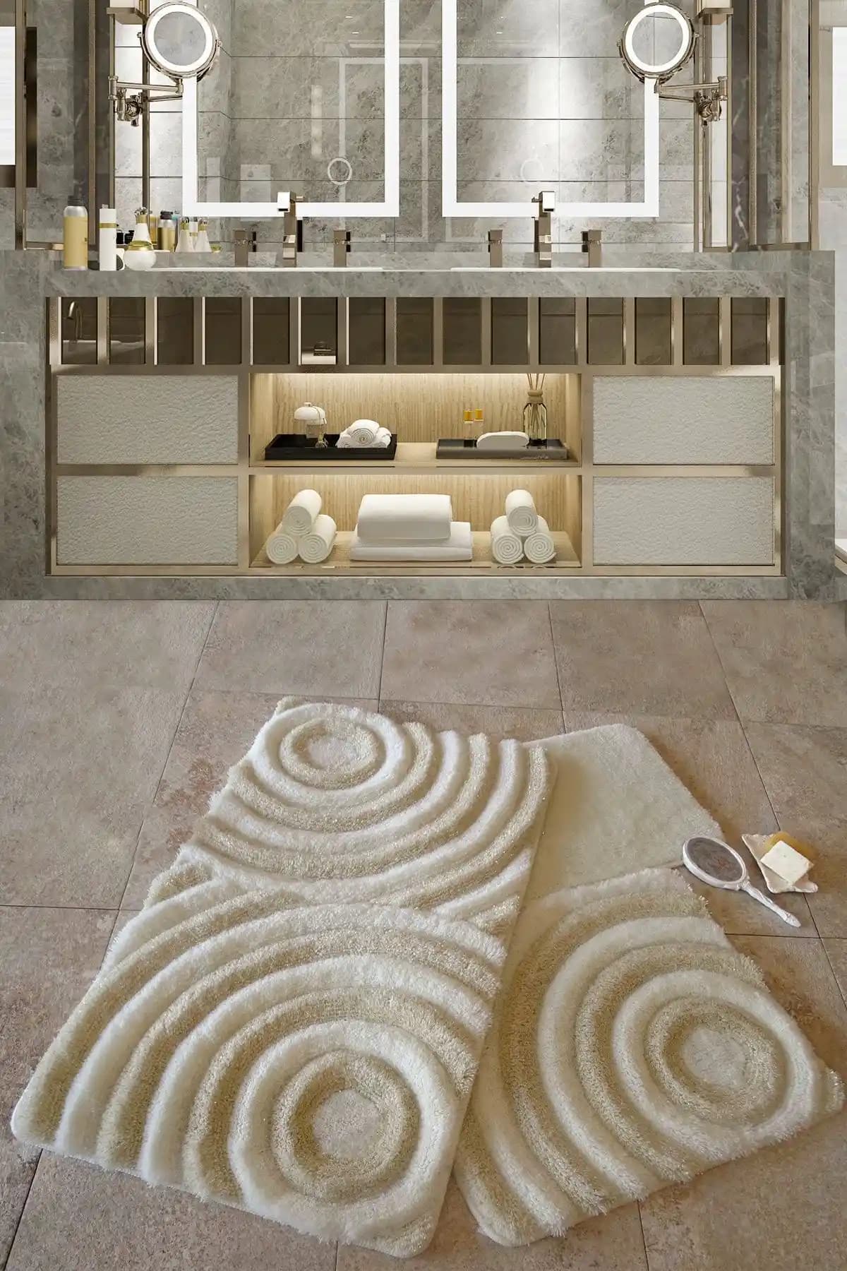 Chilai Home Wave Ekru 3'lü Banyo Halısı Seti Modern ve Dayanıklı Tasarım