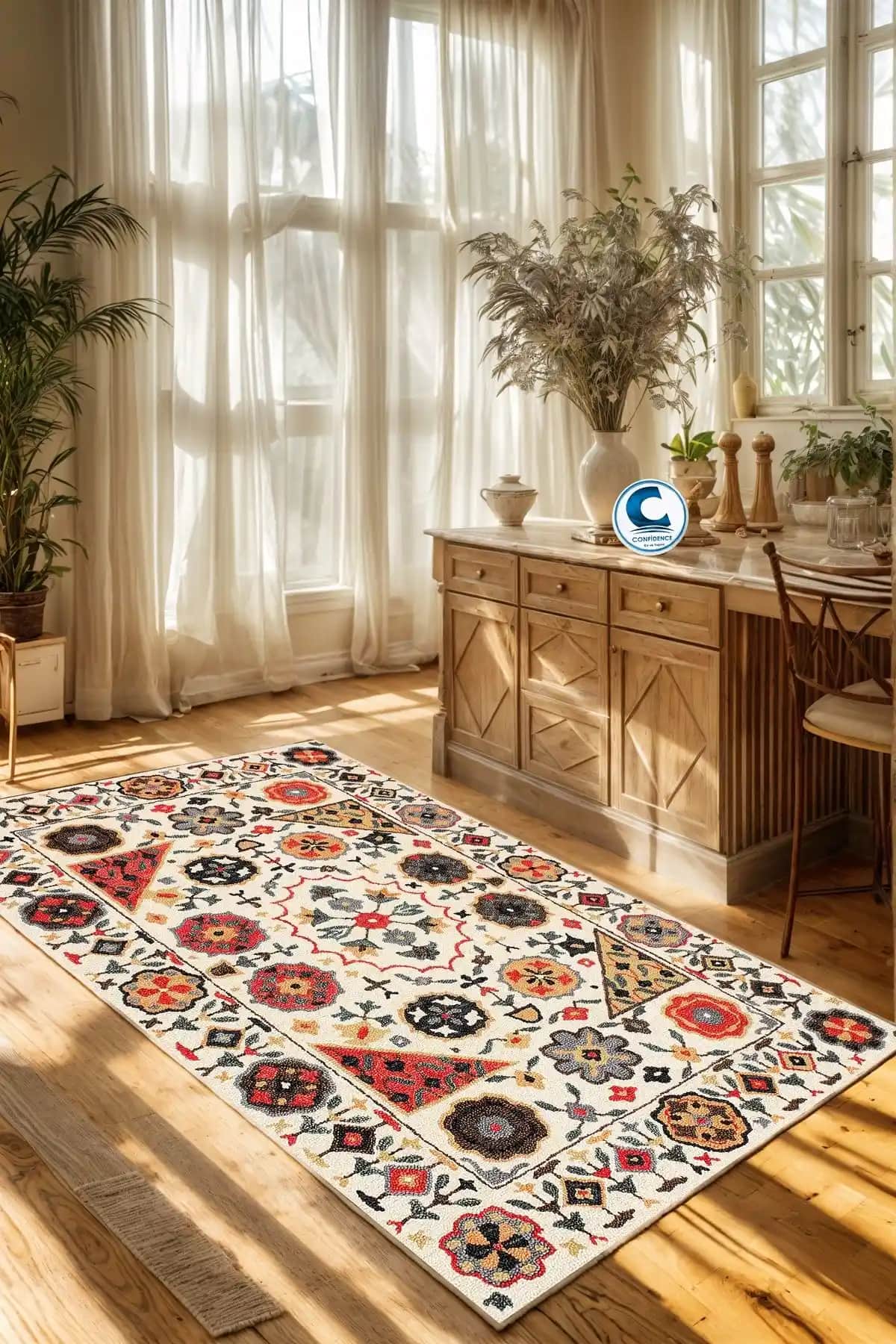 Confidence Home Dijital Baskılı Çok Renkli Modern Ev Salon Halısı Geniş Ölçü Seçenekleriyle