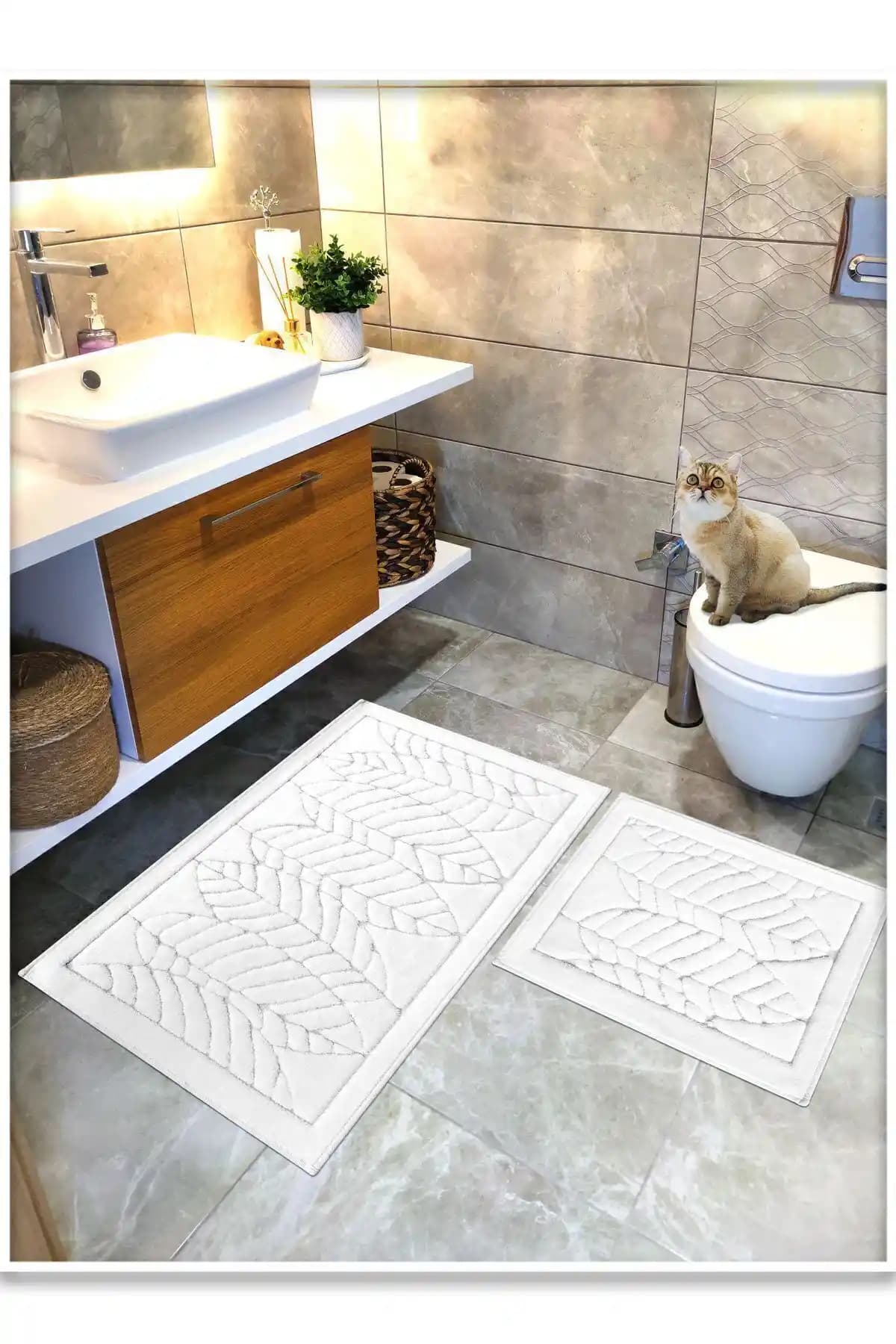 CottonCrafty Pamuk Dokuma Su Emici Banyo Paspas Seti Yüksek Kalite ve Şıklık Sunar