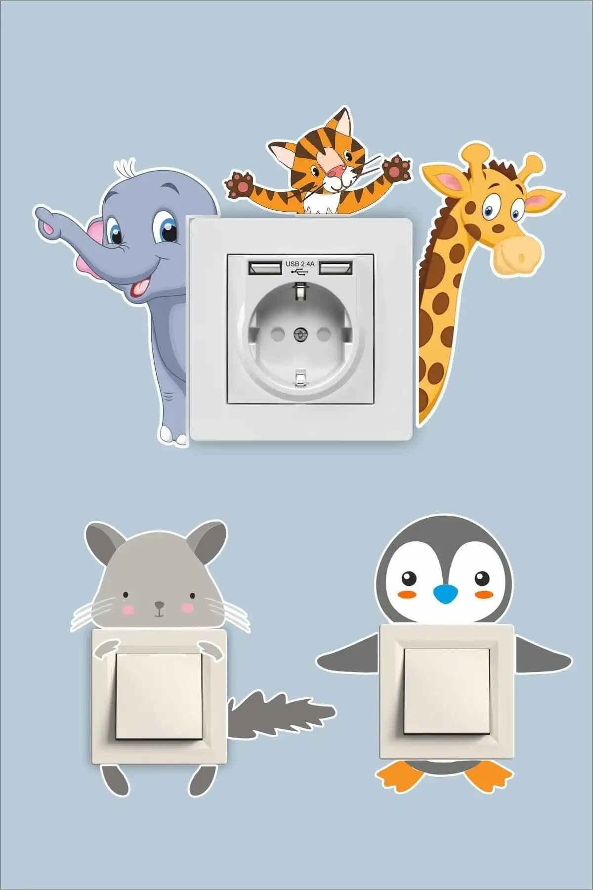 ENGINPRINT Çocuk Odası Duvar Priz Anahtar Sticker Seti Güvenlik ve Dekorasyon Birleşimi