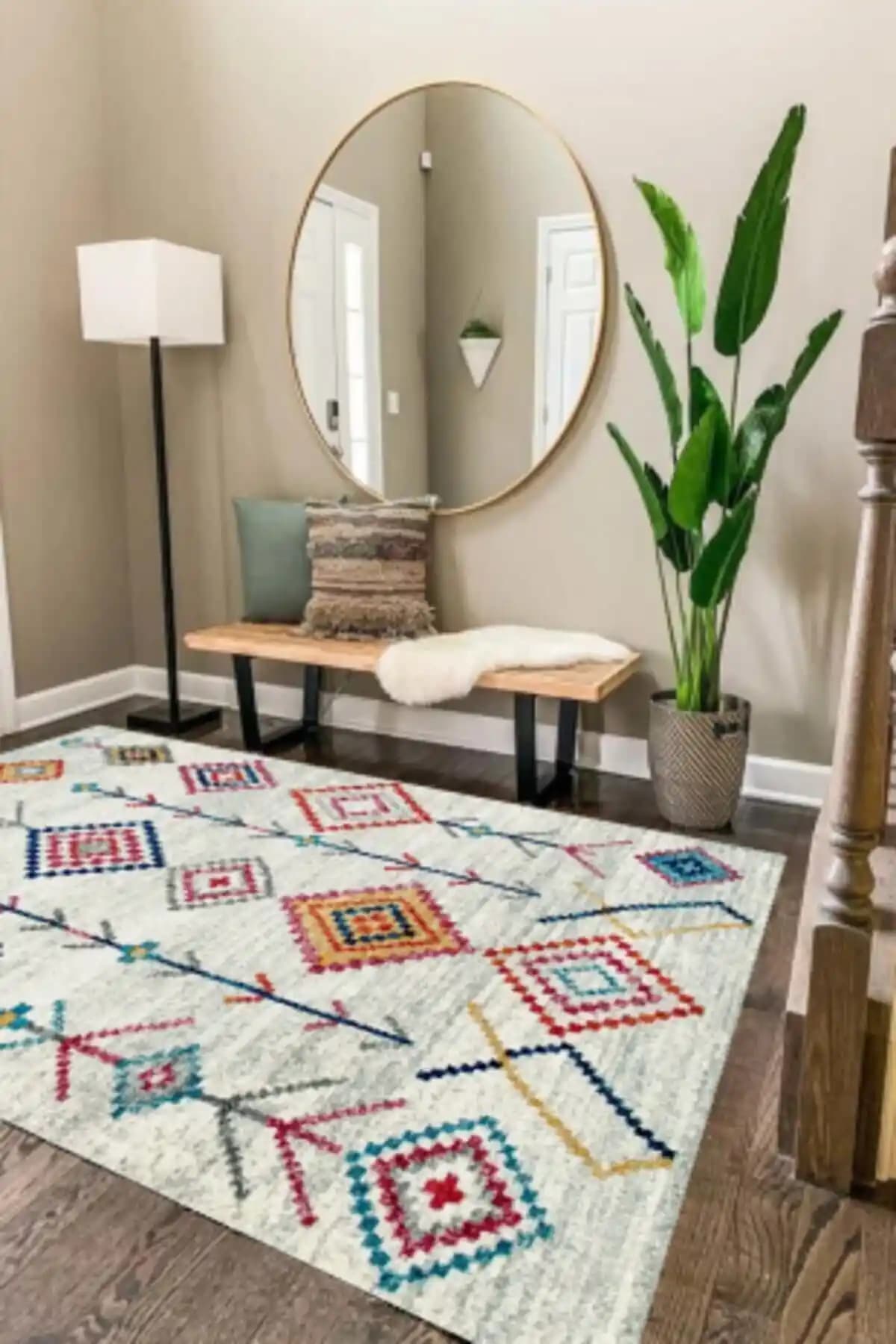 ESTA HALI Modern Şönil Kilim Desenli Halı Yıkanabilir Süngerli Keçe Taban