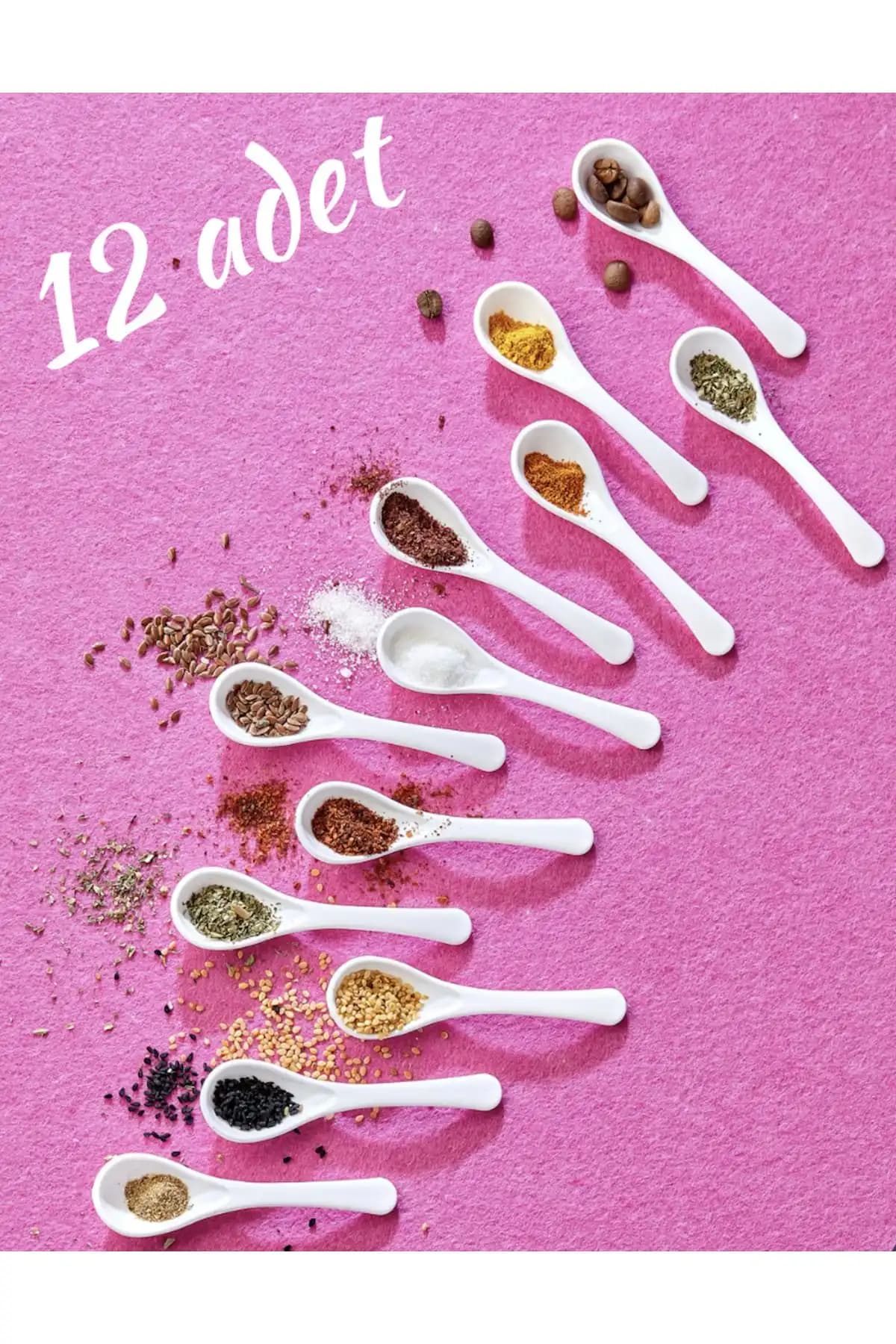 FBZhome 12 Adet Beyaz Plastik Servis ve Baharat Kaşığı Seti Günlük ve Davet Kullanımı İçin