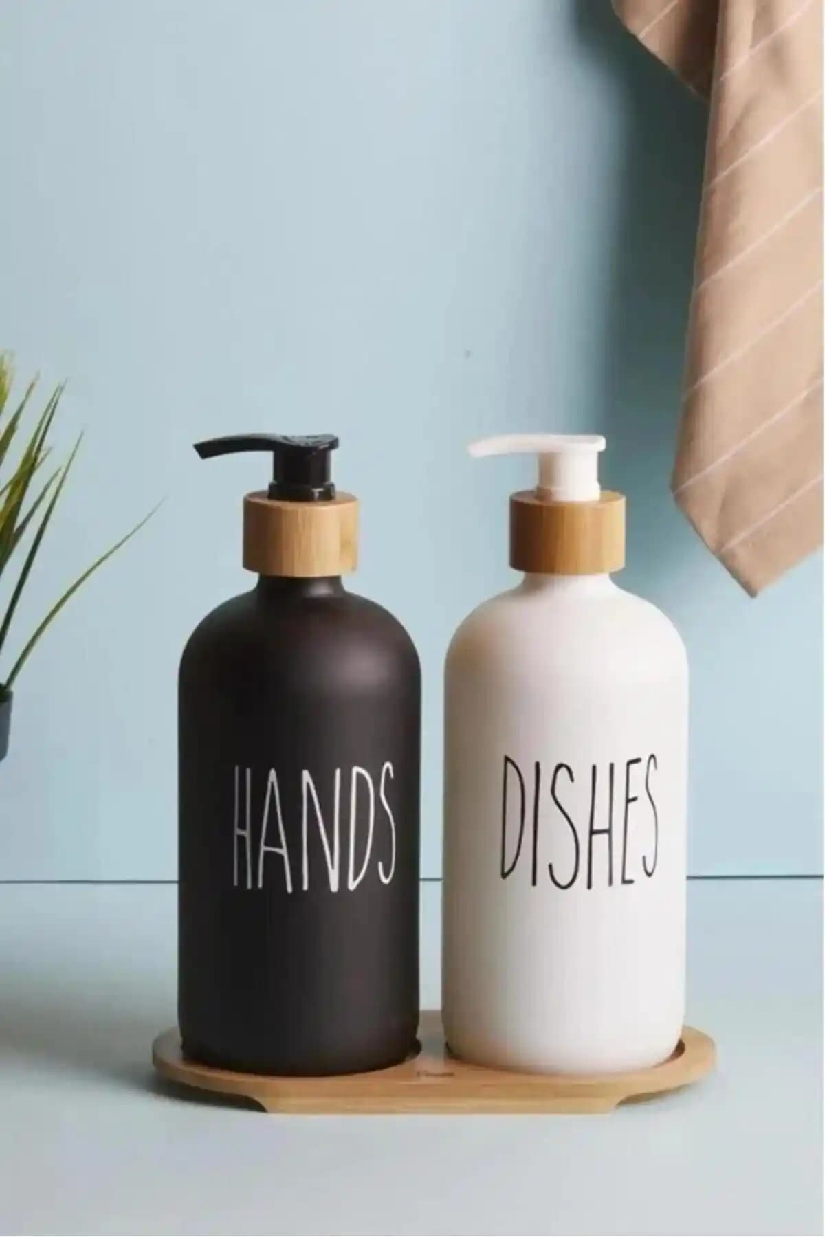 Homeniva Gloria Siyah-Beyaz 2’li Cam Mutfak Sıvı Sabunluk Seti Modern ve Şık Tasarım