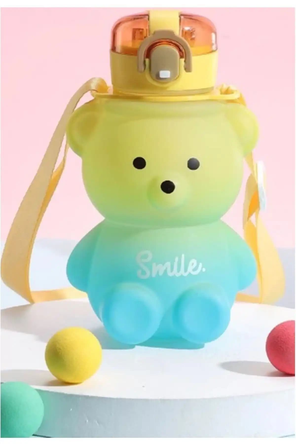 İndirimKap Smile Ayıcık Model Su Matarası Çocuklar İçin Güvenli ve Eğlenceli Tasarım