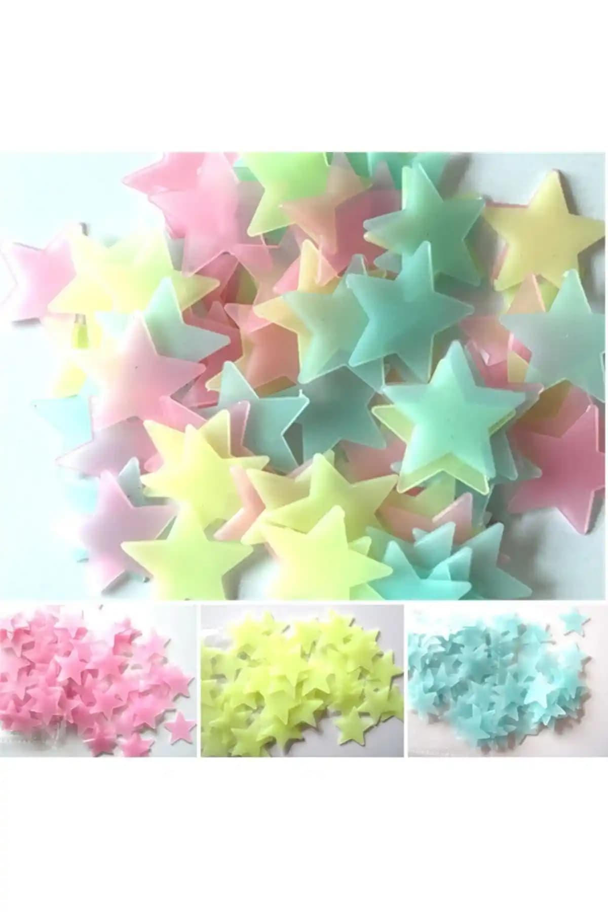 LEDONLİNE 50 Adet Karışık Renk Fosforlu Yıldız ve Ay Duvar Tavan Süsleri