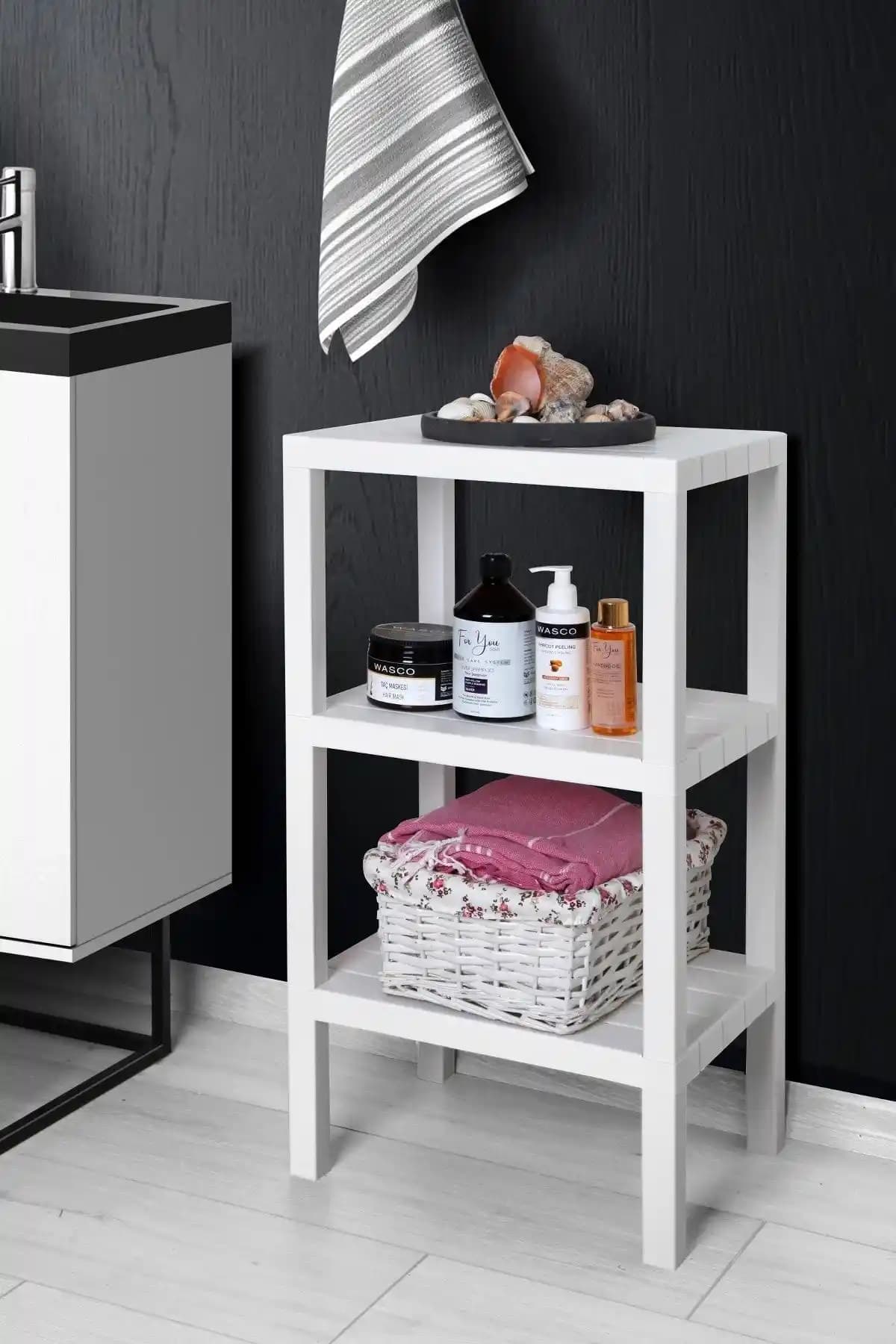 LIUWA Ombeg Vesken Beyaz Plastik 3 Katlı Çok Amaçlı Banyo Düzenleyici Saksılık Kitaplık