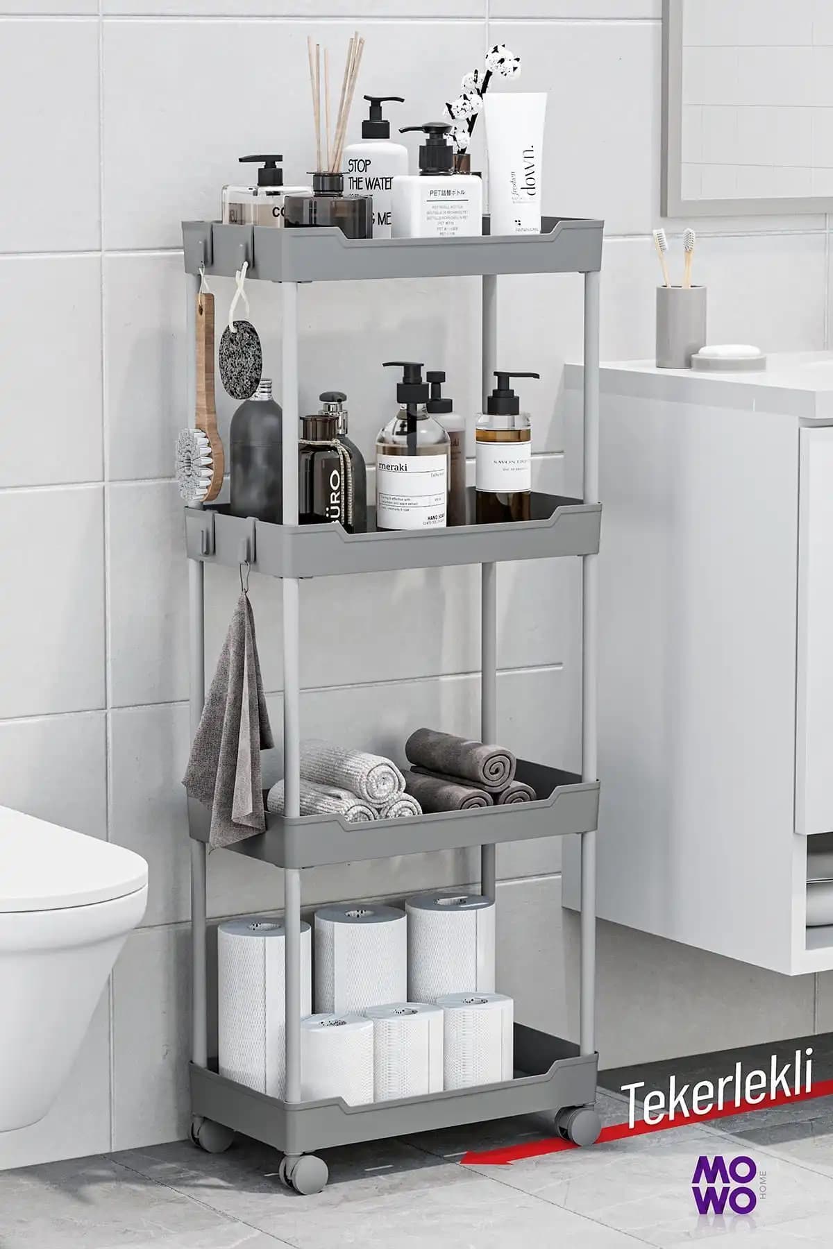 Mowo Home 4 Katlı Tekerlekli Banyo Rafları Gri ve Siyah Modellerinin Karşılaştırması 1