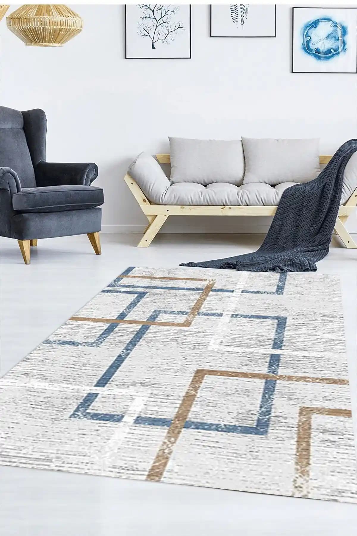 Mutlu Çeyiz Süngerli Lastikli Kaymaz Yıkanabilir Dijital Baskılı Halı Örtüsü