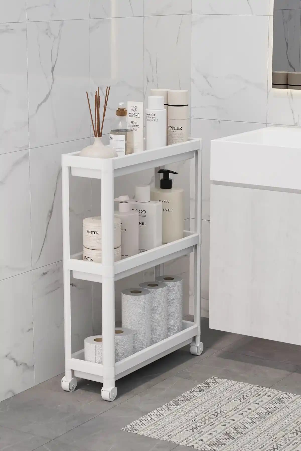 Omaş Modern Tekerlekli Dikdörtgen Raf Ünitesi Ev ve Banyo Düzenleme Çözümü