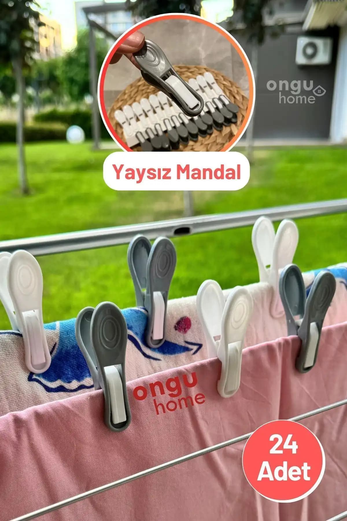 Ongu Home 24'lü Yaysız Mandal: Dayanıklı ve Estetik Çamaşır Kurutma Çözümü