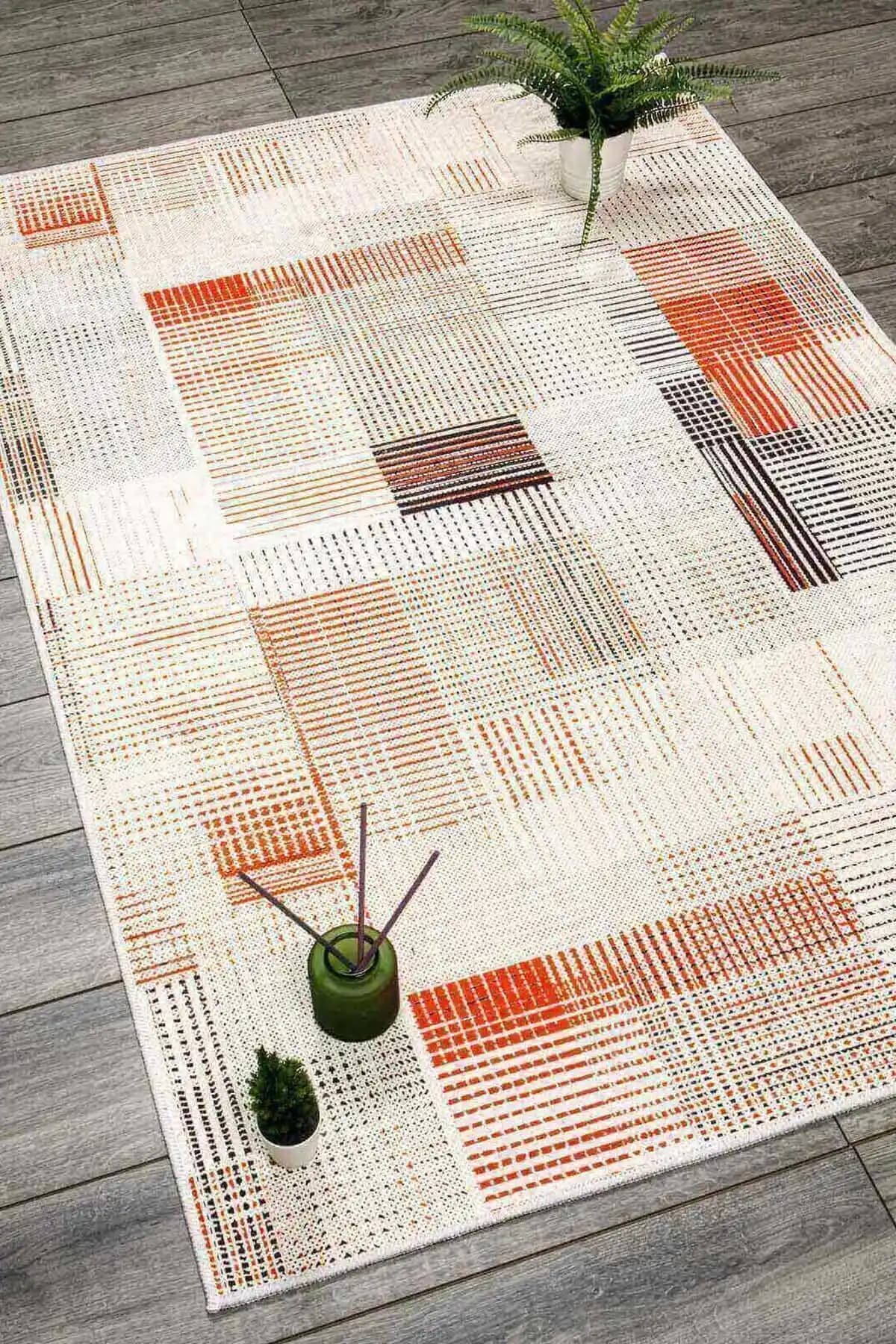 Oriente Home Çizgisel Desenli Yıkanabilir Kaymaz Taban Kadife Yolluk Halısı
