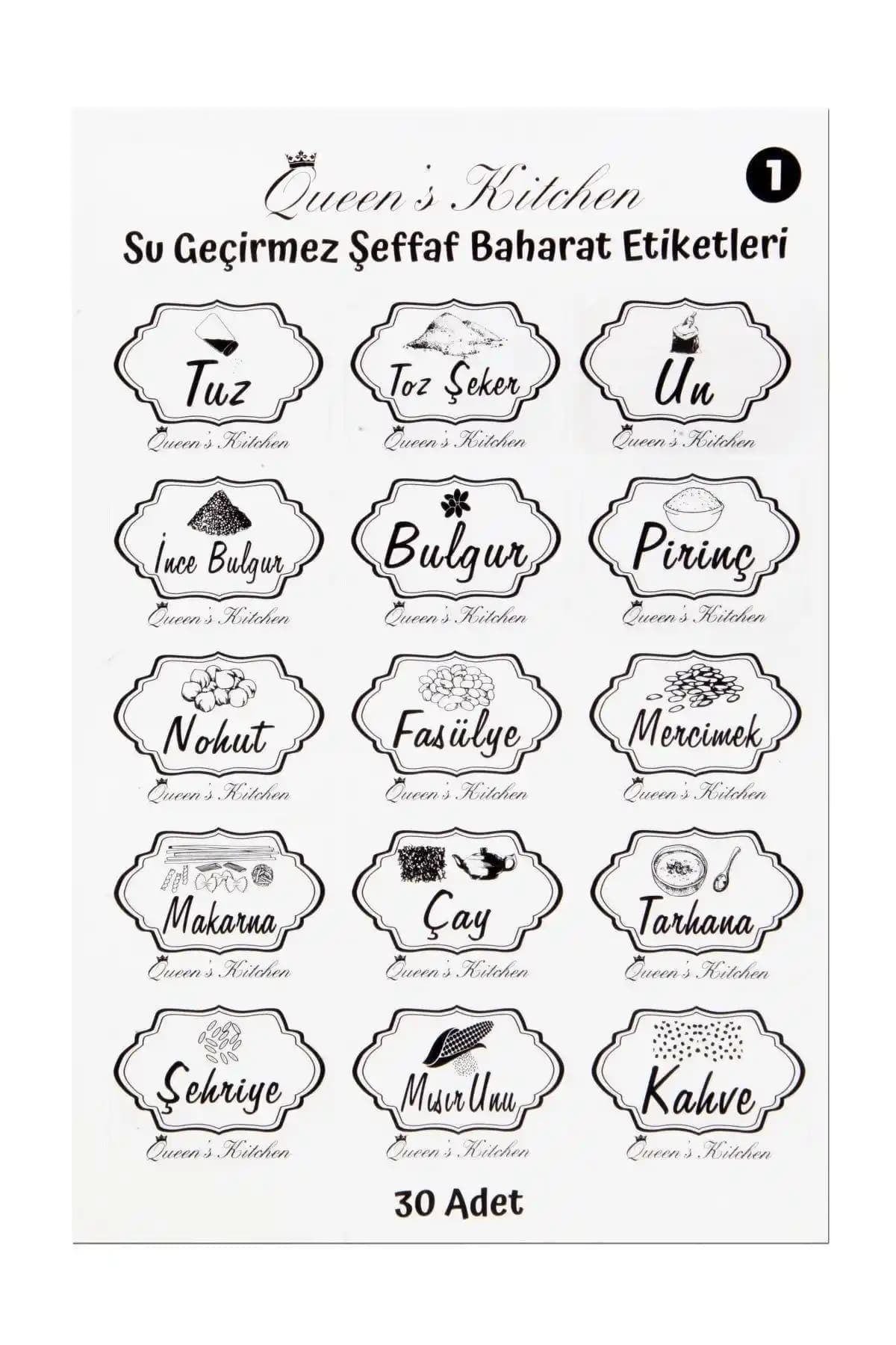 Queen's Kitchen Su Geçirmez Yıkanabilir Saklama Etiketi 30'lu Set Pratik ve Hijyenik Kullanım