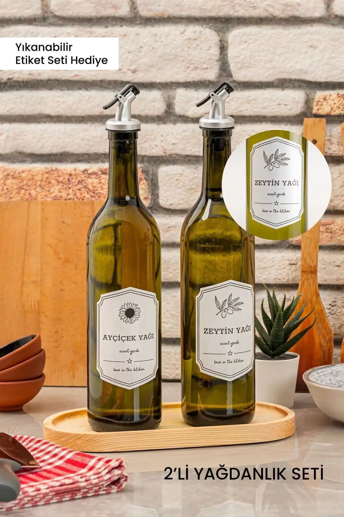 Rembox Ahşap Standlı 2'li Yağ Şişesi Seti Estetik ve Kullanışlı Tasarım