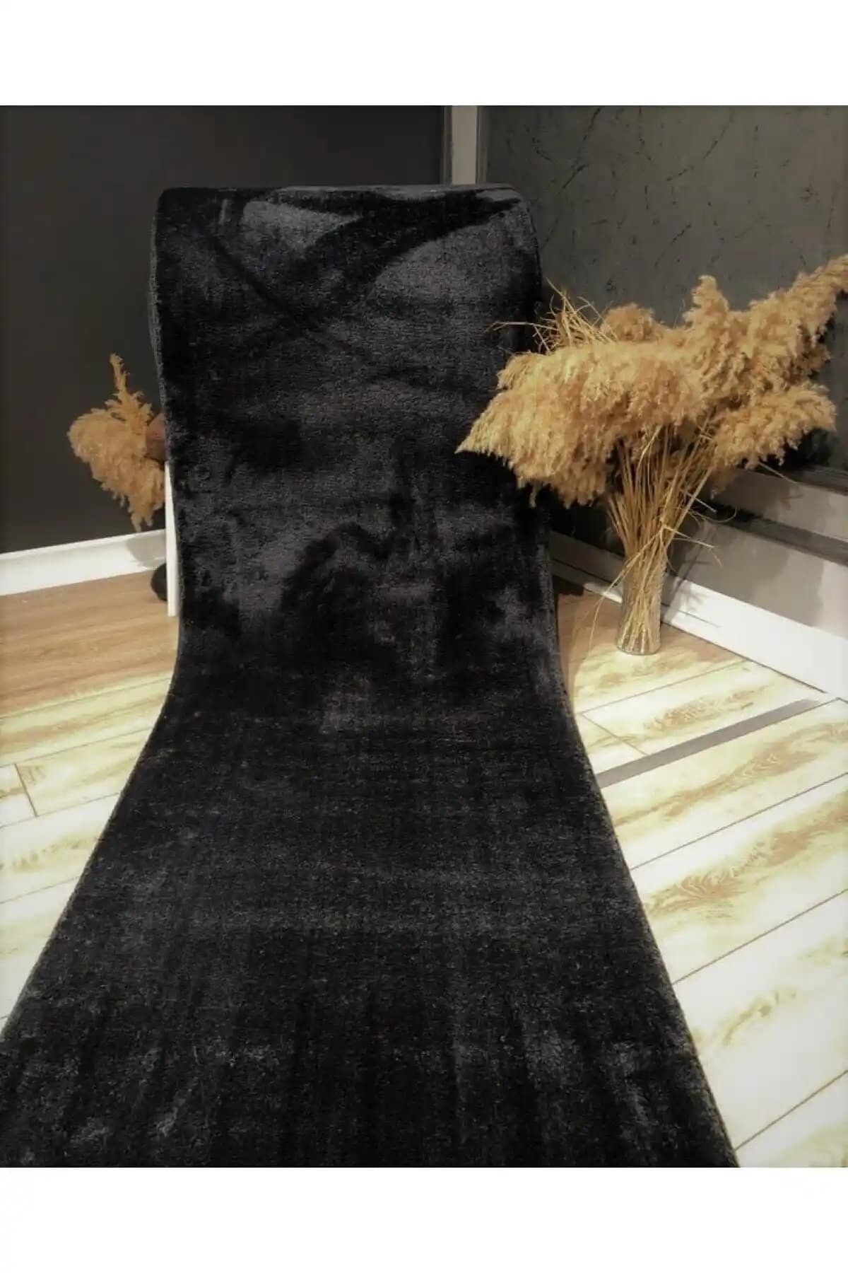 Sarar Siyah Lüx Post Peluş Kesme Halı Yolluk Modern ve Dayanıklı Tasarım