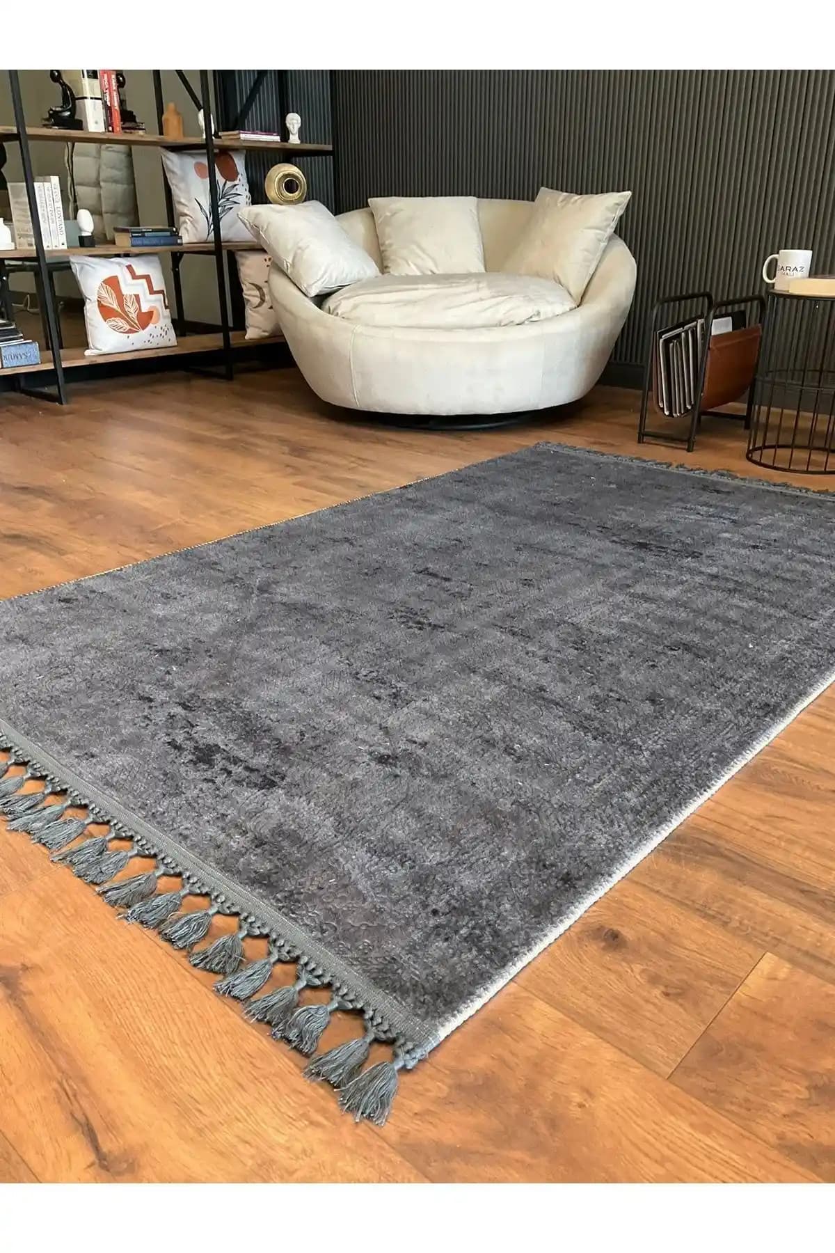 Saraz Hali Puffy Kabartma Desenli Yıkanabilir Kaymaz Taban Salon Halısı 80x100 cm