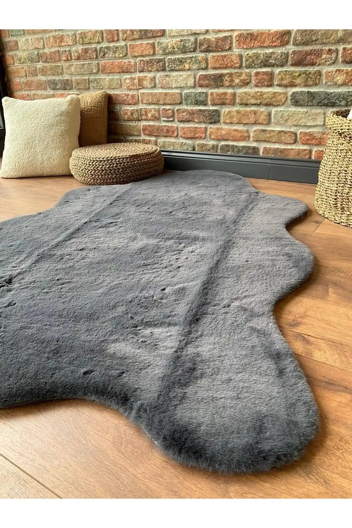 SARAZ HALI Tavşan Tüyü Post Peluş Antrasit Renkli Modern ve Yumuşak Halı