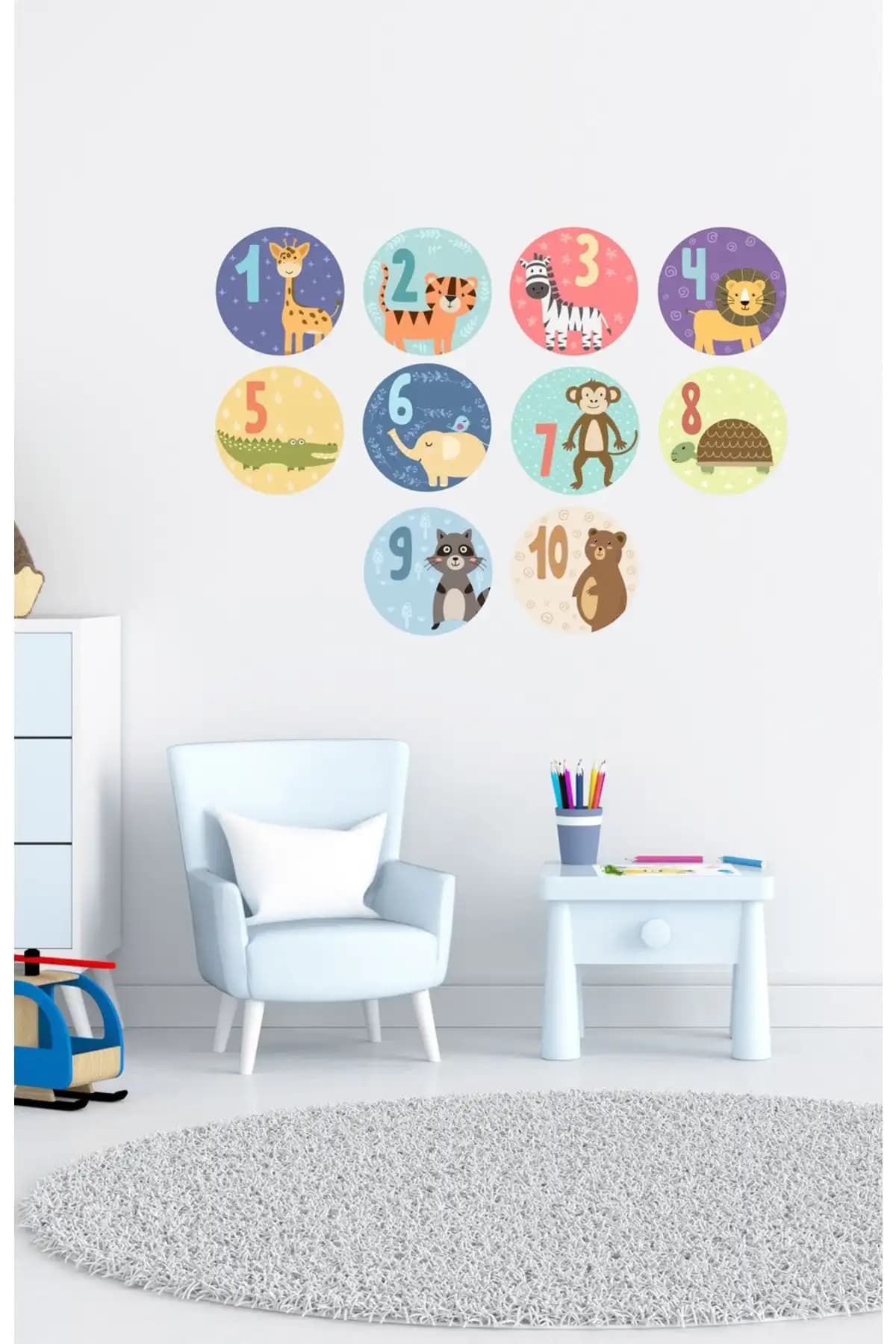 Sim Tasarım Sim179 Renkli Yuvarlak Rakamlar Eğitici Duvar Sticker Seti