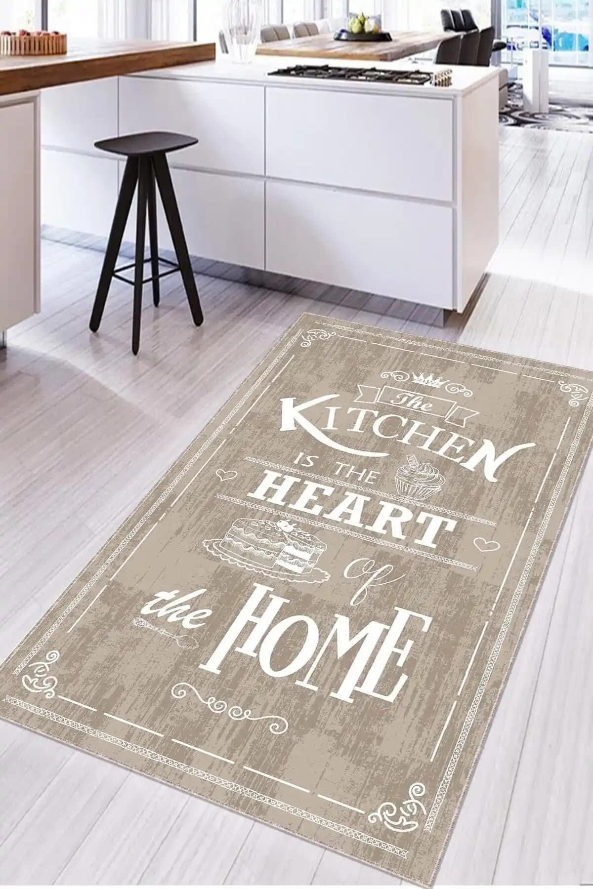 SÜNGERSAN Kaymaz Taban Dijital Baskılı Mutfak Halısı Dayanıklı ve Şık Tasarım