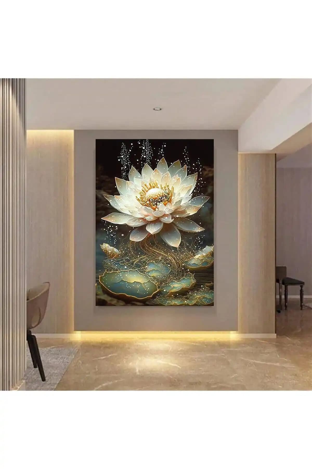 TRADE AYS Sarı Lotus Çiçeği HD Kanvas Tablo Modern ve Dayanıklı Dekorasyon Çözümü