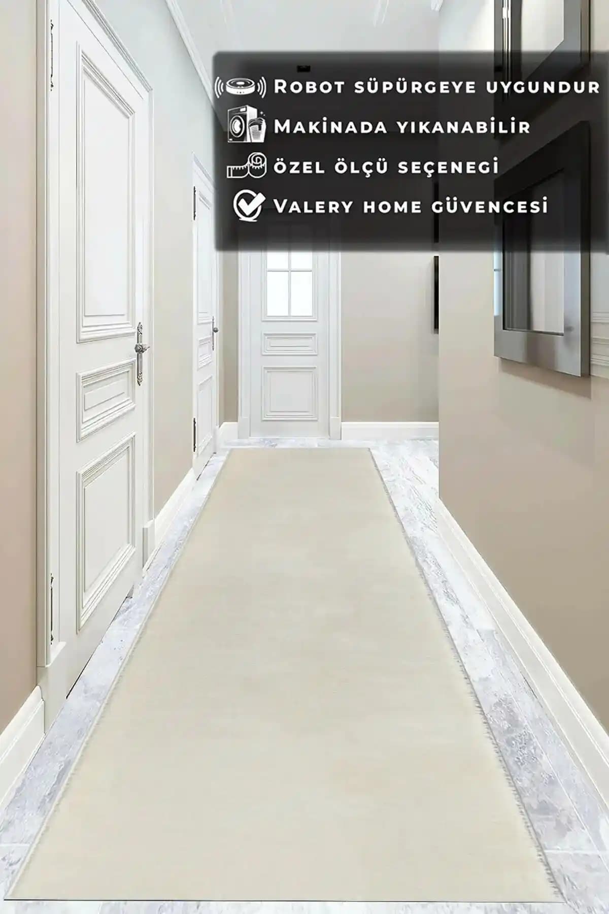 Valery Home Yıkanabilir Peluş Post Halı Ekru Renkli Modern ve Dayanıklı Tasarım