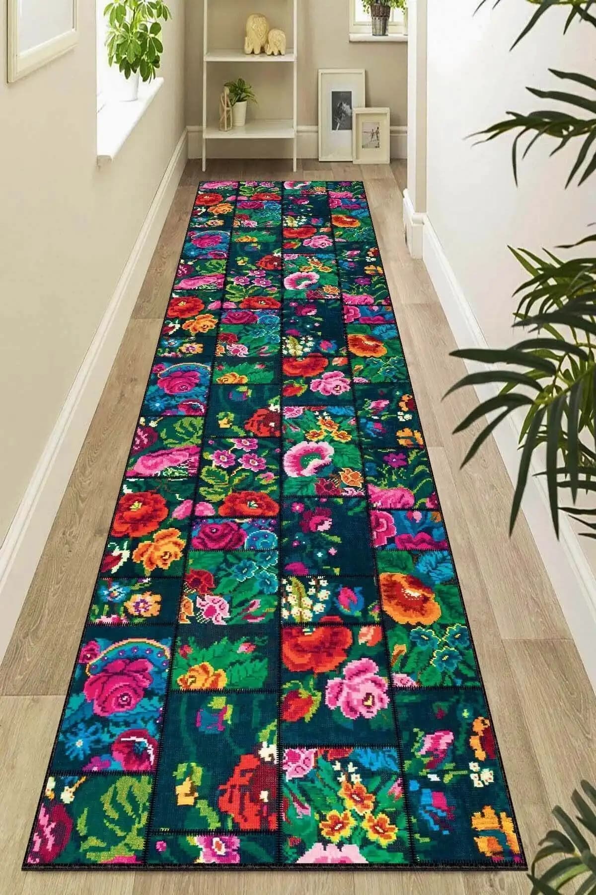 Viva Weaver Modern Patchwork Halı Siyah Renkli Kaymaz ve Kolay Bakımlı Tasarım