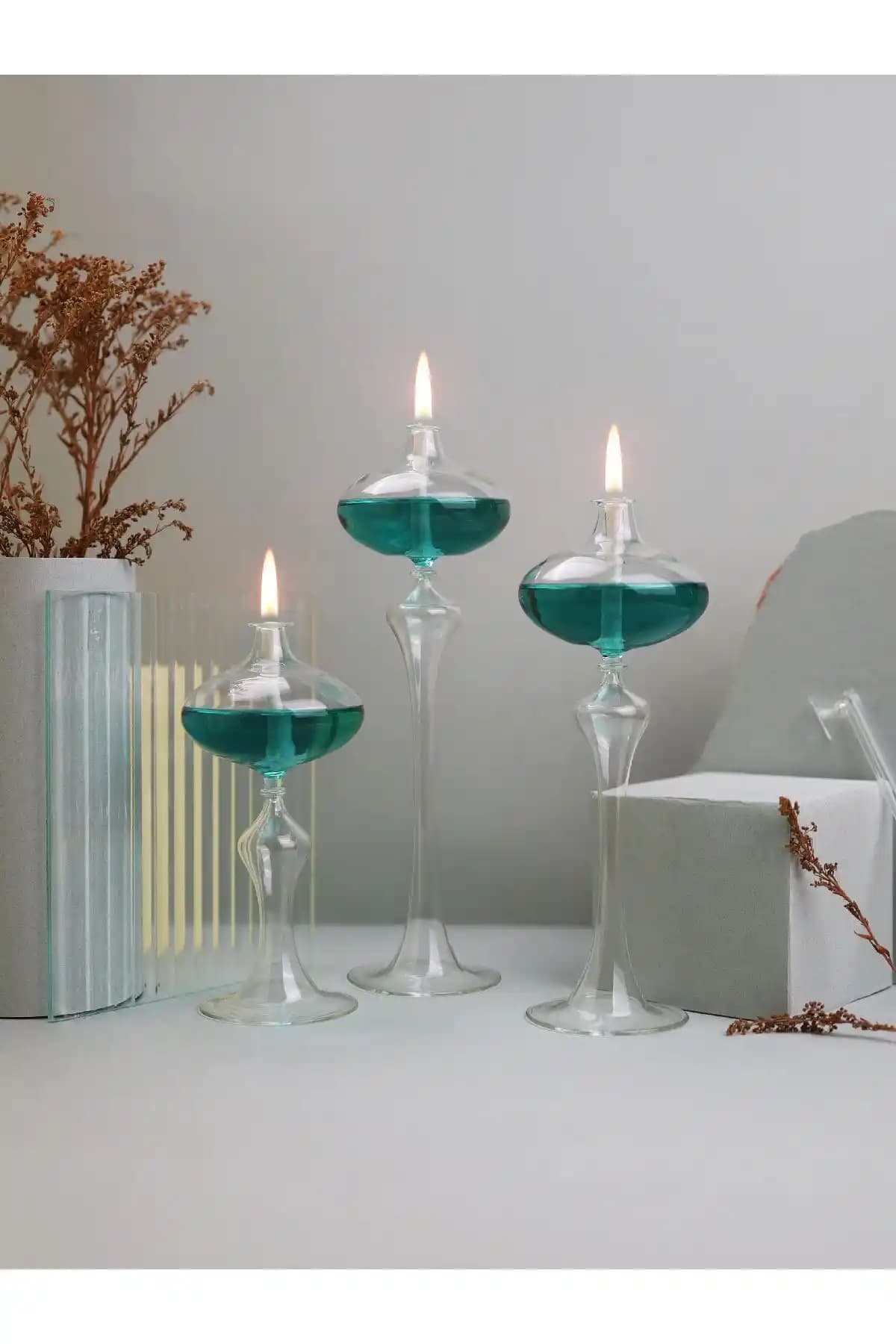 Glassic Cassini Zümrüt Yeşili Cam Kandil Seti ile Modern ve Güvenli Dekorasyon