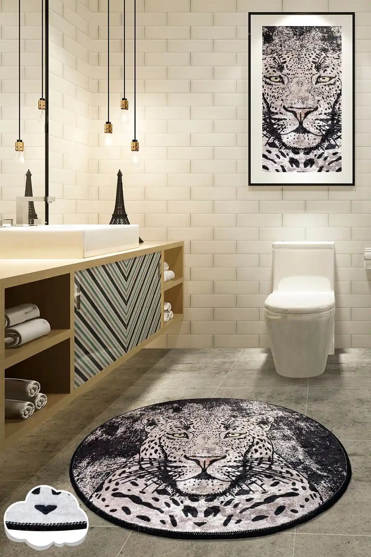 Chilai Home Tıger Çap 100 Cm Banyo Halısı Modern Tasarım ve Güvenlik Özellikleri