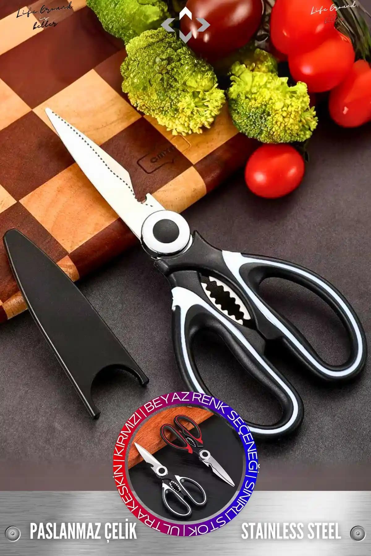 LİGROUND Paslanmaz Çelik Ultra Keskin Mutfak Makası Çok Amaçlı ve Güvenli Kullanım