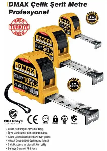Dmax DMX4747 Profesyonel Serit Metre 5×25 mm Dayanıklı ve Hassas Ölçüm Aracı